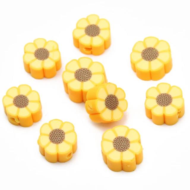 20-100pcs Yellow Flower Polymer Clay Beads Round Clay Loose Spacer Beads  For Jewelry Making Handmade