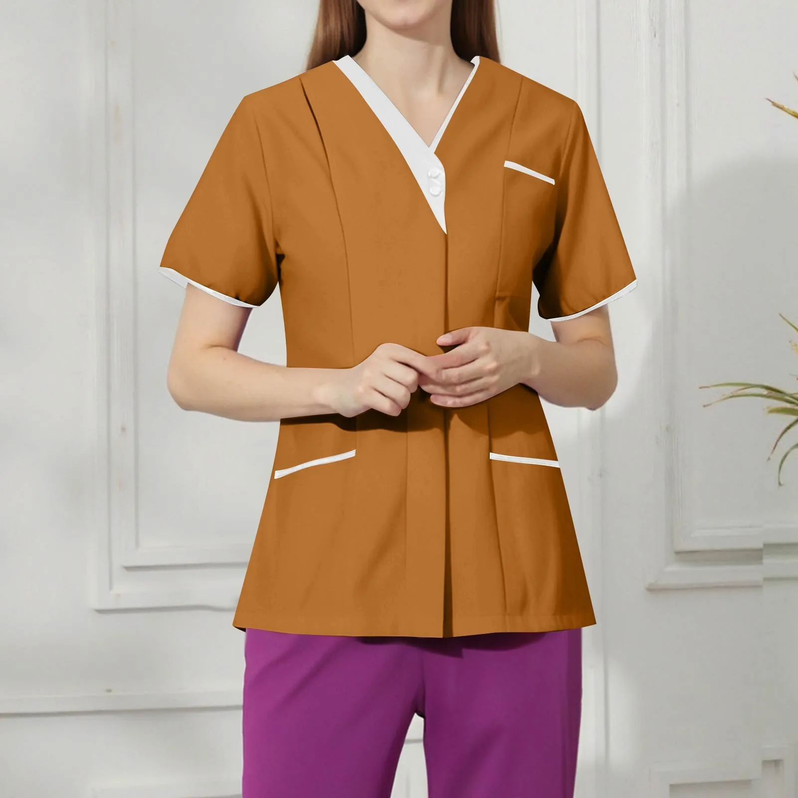 Ropa de trabajo clínica, uniforme de enfermera médica, Top de manga corta, ropa de médico, blusa médica de Color sólido,