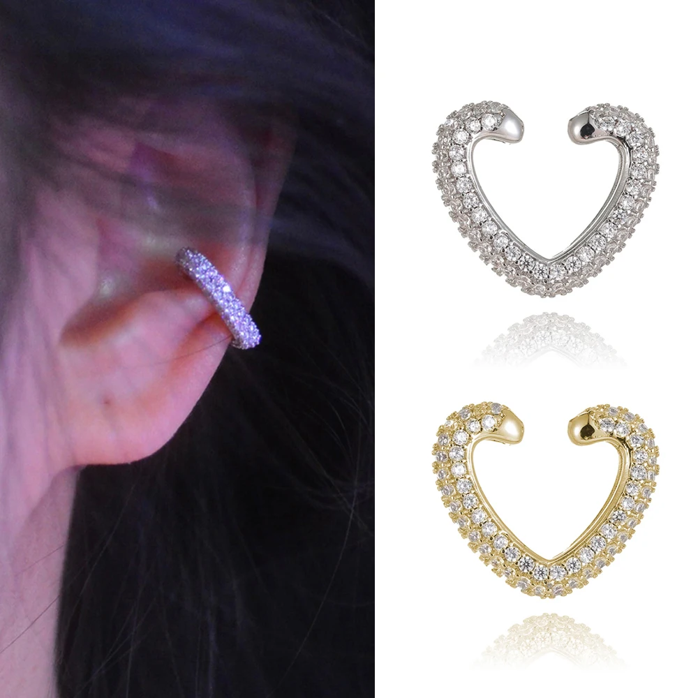 1pc Fake Piercing Heart Clip Earrings Female Delicate Zircon Buckle Ear Cuff Cartilage Ear for Women Fashion Jewelry KDE135 ear clip earrings clip earrings ear clip