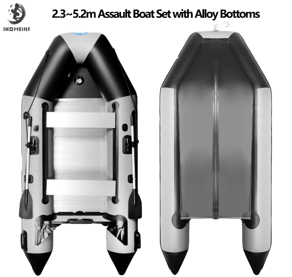 New Arrived 2.3~5.2m Inflatable Assault Boat Set 0.9mm Thickened Wear-resistant Alloy V-shaped Bottoms Canoeing Fishing Boat rubber boat thickened wear resistant inflatable boat kayak double fishing boat extra thick hovercraft assault boat