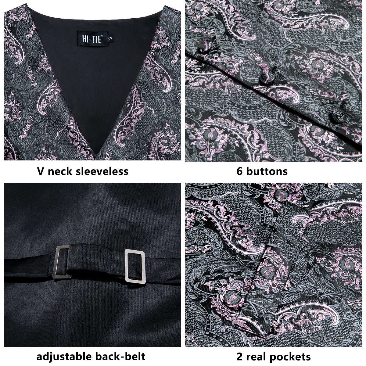 Dress Vests Silk Mens Vests Grey Black Gold Navy Blue Red Burgundy Jacquard Waistcoat Jacket NeckTie Hanky Cufflinks