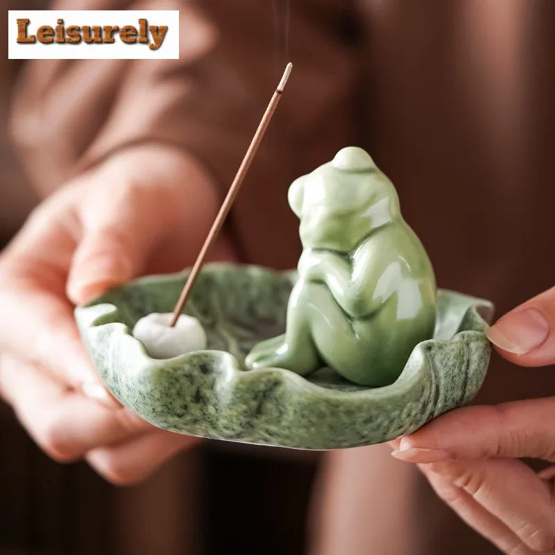Lotus Leaf Frog Incense Holder Zen Zen Garden Incense Burners Aromatherapy Smell Distributor Censer Buddhism Accessories Craft