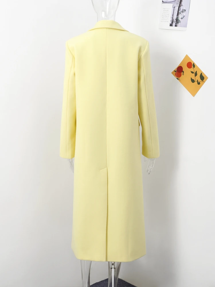 Fashion Yellow Woolen Long Coats For Women Loose Lapel Long Sleeve One Button Solid Coat 2025 Autumn Winter Elegant Streetwear 5