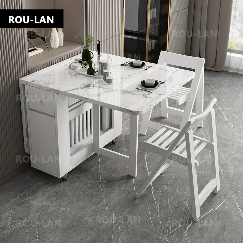 Fashion White Folding Dining Table Furniture Multifunctional Rectangle Movable Dining Table and Folding Chairs folding dining table