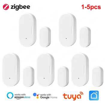 1/5pcs Tuya ZigBee Door Sensor Smart Home Security Alarm System Window Sensor Detector Smart Life APP Monitor for Alexa Google