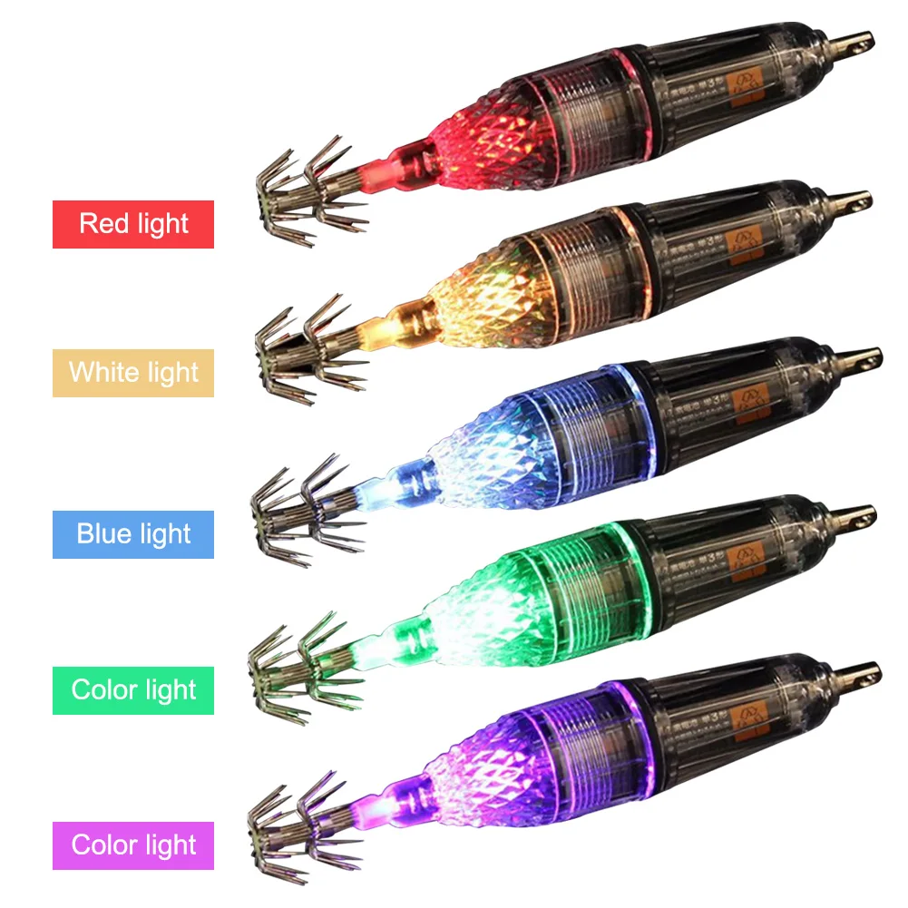 Cuttlefish Attracting Light Lure Rustproof Night Fishing Lamp Hook Portable LED Squid Hook Double Hook for Seawater Fresh Water
