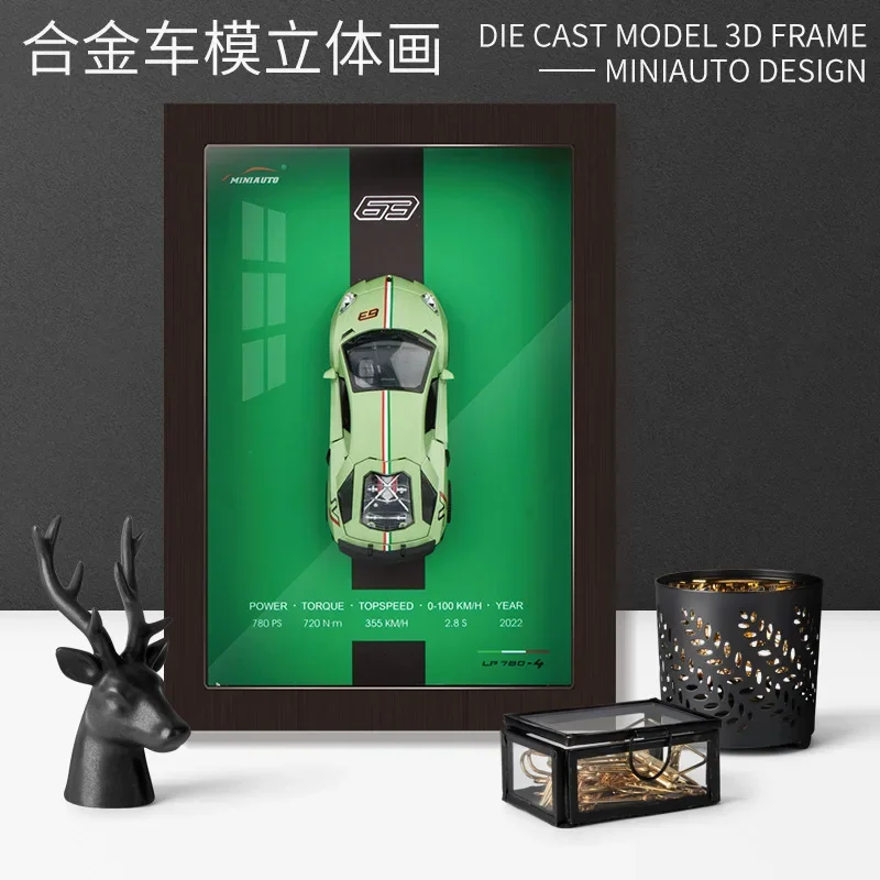1:32 AE86 911 LP780 Chiron Lykan Hanging Paintings Picture Frame Alloy Car Diecasts & Toy Vehicles Car Model Toys For Children 3
