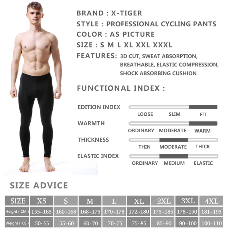 X-TIGER Winter Thermal Cycling Pants Warm Bike Trousers Racing Tights Cycling Pants With 5D Gel Padded Mountain Bicycle