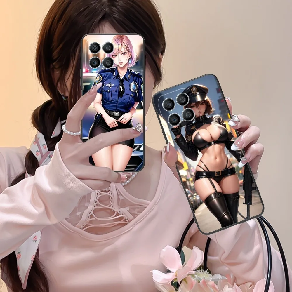 Police Women Mobile Cell Phone Case For Huawei Honor 90 80 70 60 50 30 20 10 9 8 7 Pro C S Se Lite 5G Black Phone Cover Funda