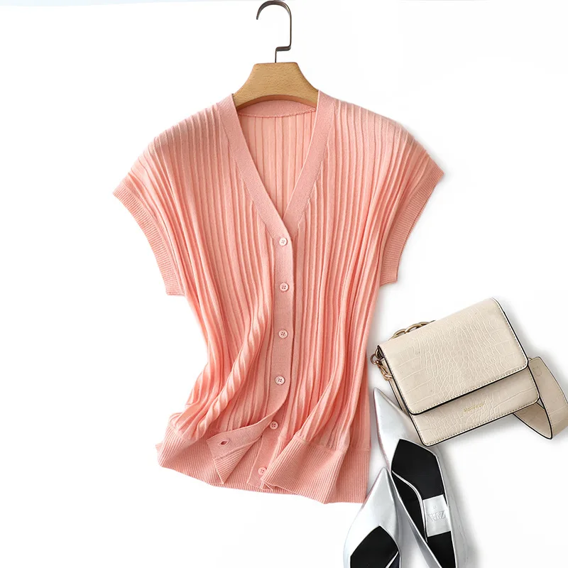 

ribbed knitted worsted wool cotton v neck batwing sleeve cardigan