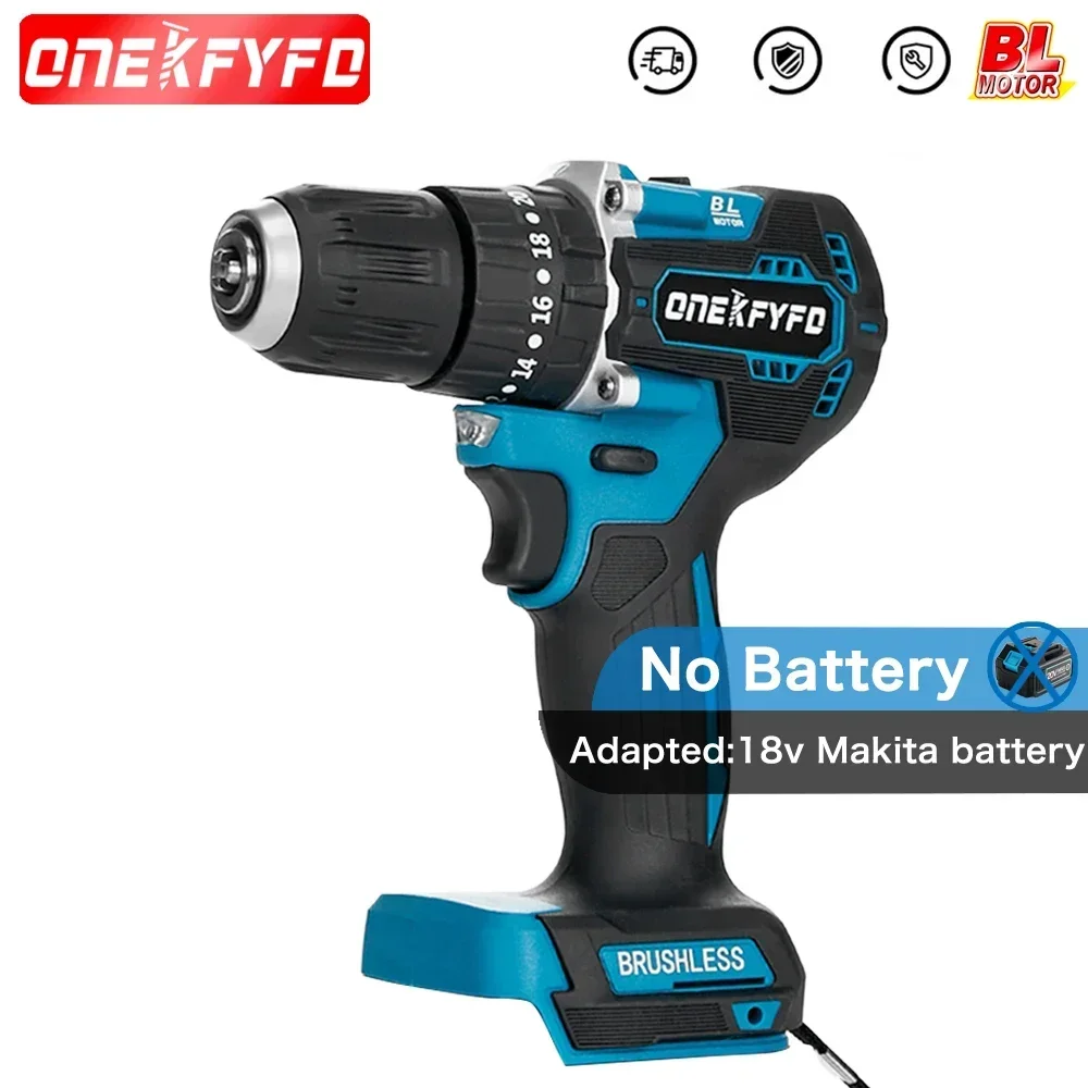 Brushless 3 in 1 Cordless Electric Impact Drill Hammer 10mm 20+2 Torque Electric Screwdriver Tools for Makita 18V （No Battery) ekiiv bit impact brushless cordless 20v lithium ion battery electric driver impact combination kit brushless wireless bit kit