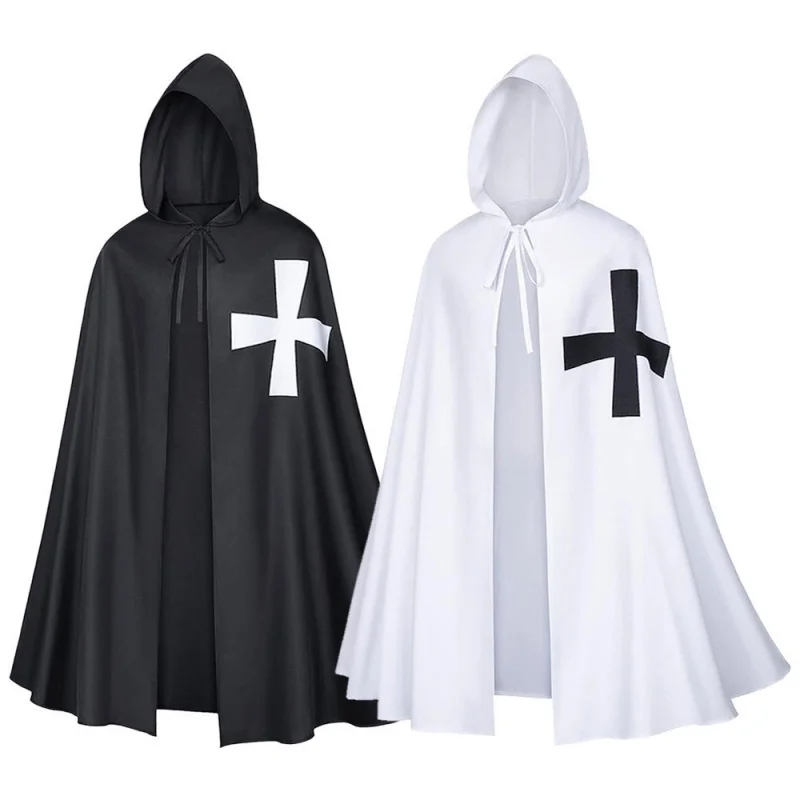 Halloween Outfit For Adult Teen Boys Medieval Crusader Costume Templar Cape Cloak With Hood Men