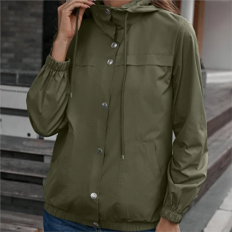 

Solid Color Hooded Autumn And Winter Mountaineering Suit Windbreaker Jacket Women's Slim Fitting Waterproof Jacket Jacket Top