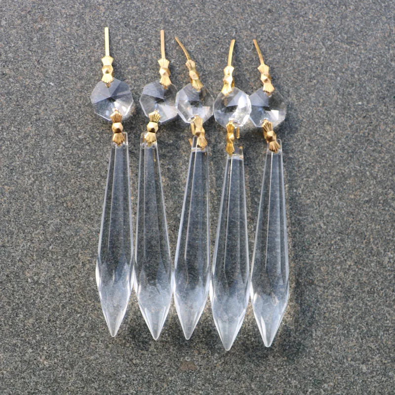 Clear Crystal Chandelier Icicle Prisms Lamp Candelabra Replacement Parts 25pcs with Octagon Beads