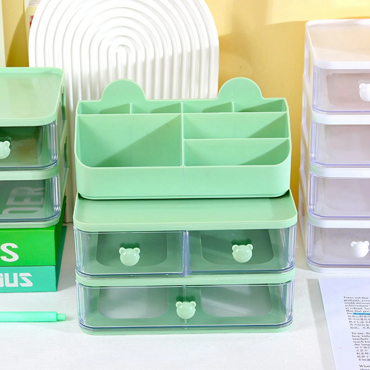 1pc/2PCS/3PCS Portable Stackable Desktop Storage Box Student Desk Stationery Sorting Storage Rack Makeup Box Desktop Tra