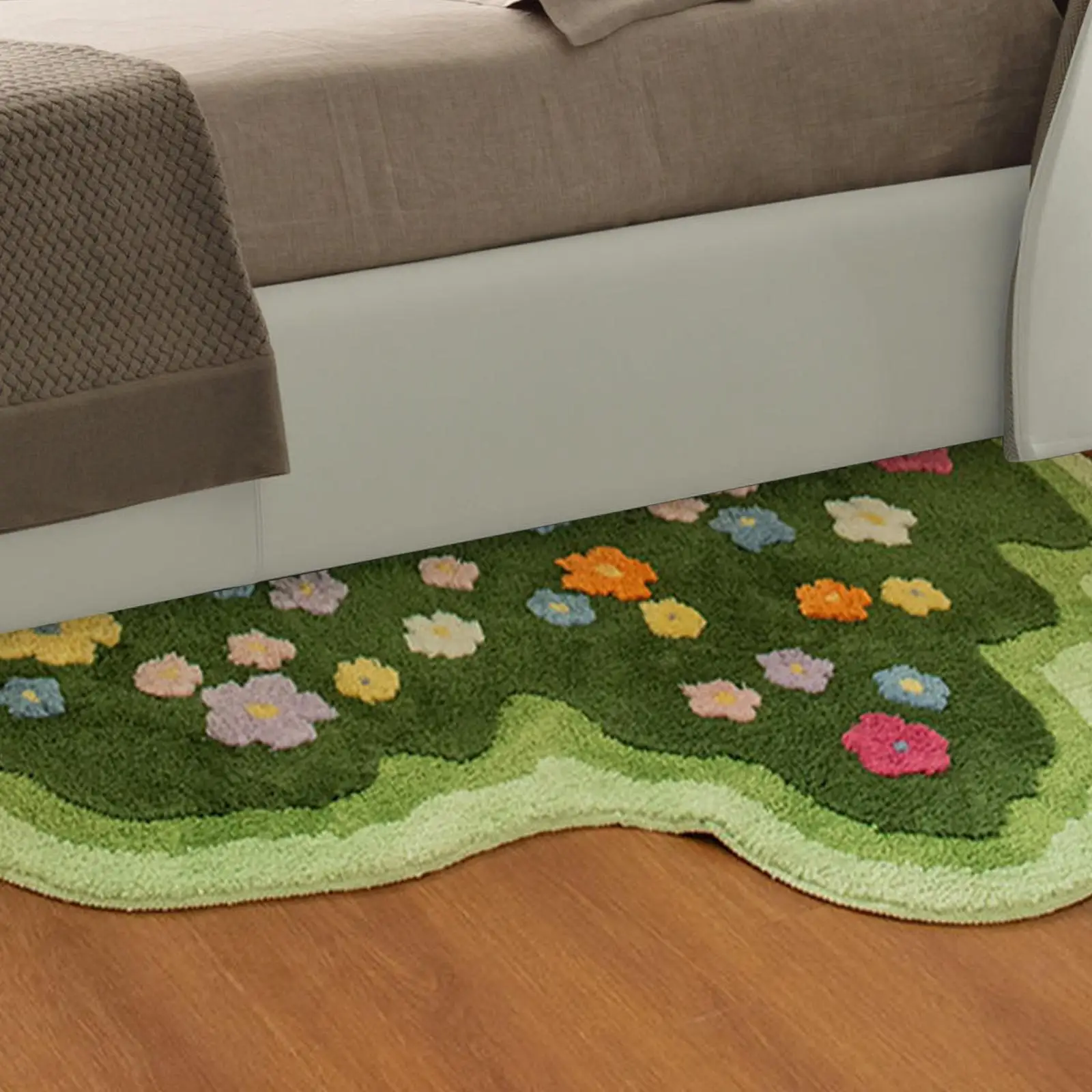 Plants Flower Rug Washable Dirty Resistant Irregular Aesthetic Art Decor Rug Bedside Rug Decorative Carpet for Household Bedroom