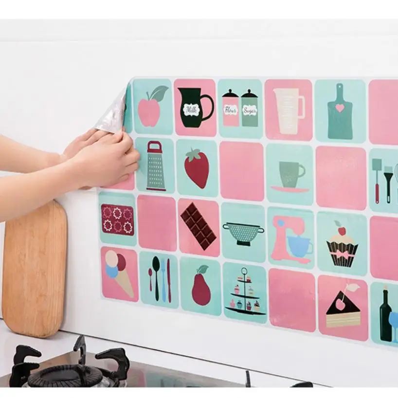 1 Pcs Kitchen Film Wall Stickers Waterproof And Oil Resistant High Temperature Ceramic Tile Stickers