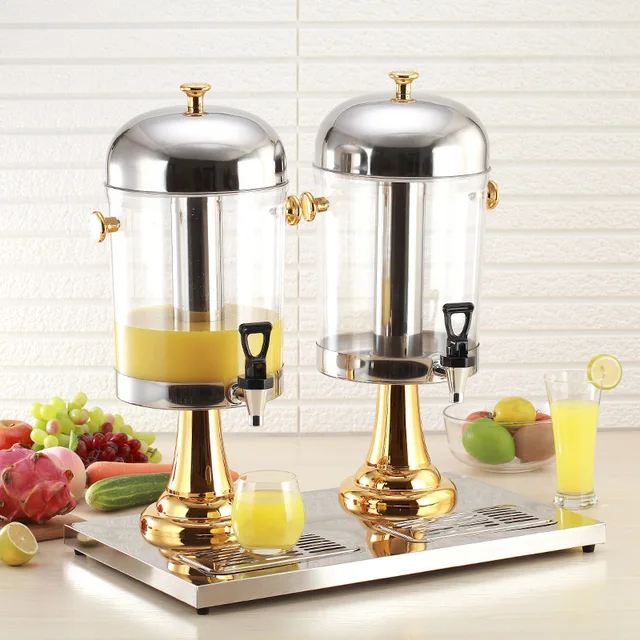 16 Liters Stainless Steel Two Cylinders Buffet Drink Machine Double Faucet Juice Carbonated Beverage Dispenser Machine