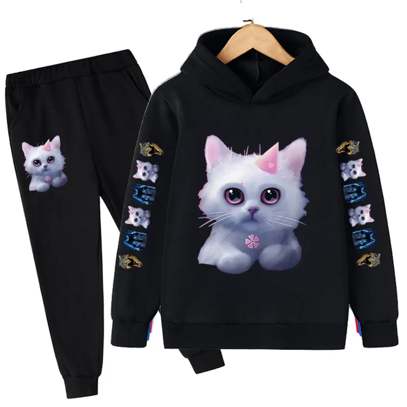 New cat children's clothing fashion girl's clothing autumn baby girl clothes cat suit cotton hoodie suit casual sportswear kid hoodie for sale