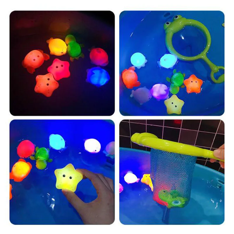 

Baby Cute Animals Bath Toy Swimming Water LED Light Up Toys Soft Rubber Float Induction Luminous Animals for Kids Play Funny Gif