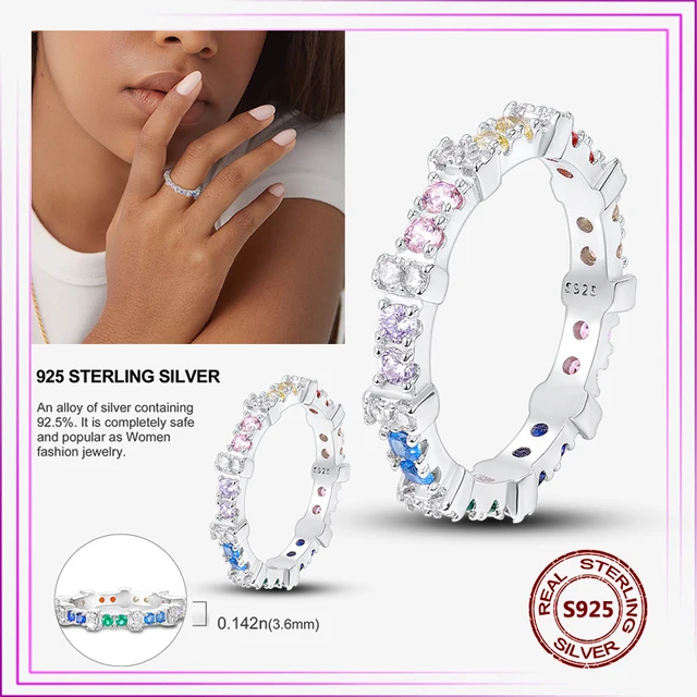 925 Sterling Silver Nero Elltico Zircone Anello Di Apertura Do - Foto 3