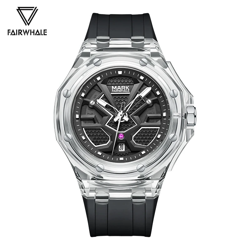 2024 Fashion Men's Watch Brand Mark Fairwhale Transparent Acrylic Quartz WristWatch Sports Silicone Strap Clock Boy Dropshipping car dashboard interior stopwatch clock compass time electronic meter clock accessional for porsche cayenne 2024