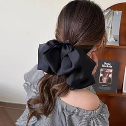 Elegant Spring Plaid Bow Hair Pin - Large Size Hair Accessory (Black)