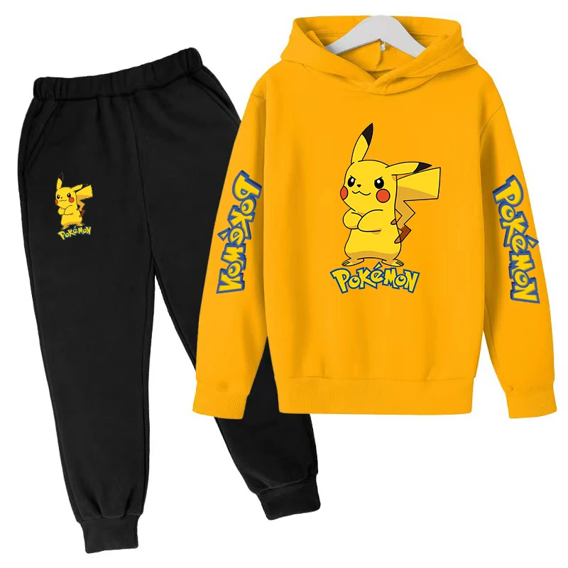 

Pikachu Clothes Pokémon Boys and Girls Top/Pants 2P Coat Sportswear Casual Cute Set Kids Autumn and Winter Warm Hoodie Pullover