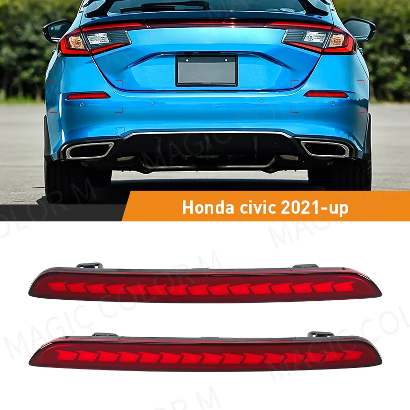 

1 пара фар для заднего бампера автомобиля, подходят для Honda Civic 2021 2022, многофункциональный светодиодный поворотный Одноместный рефлектор тормоза, аксессуары 12 В