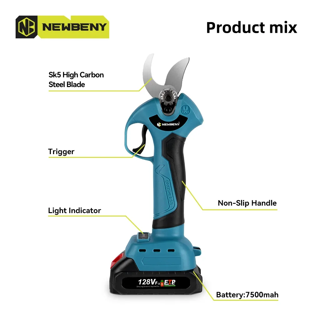 NEWBENY 30mm Brushless Electric Pruning Shears 4 Gear Electric Scissors Orchard Shrub Branch Pruning Tool For Makita 18V Battery 3