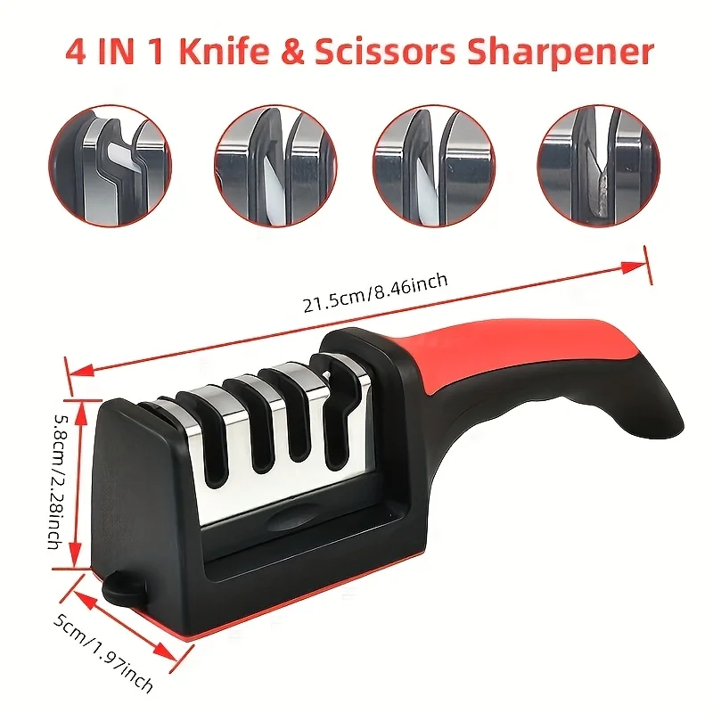 Multifunctional Kitchen Knife and Scissor Sharpener with Fast Grinding Stone
