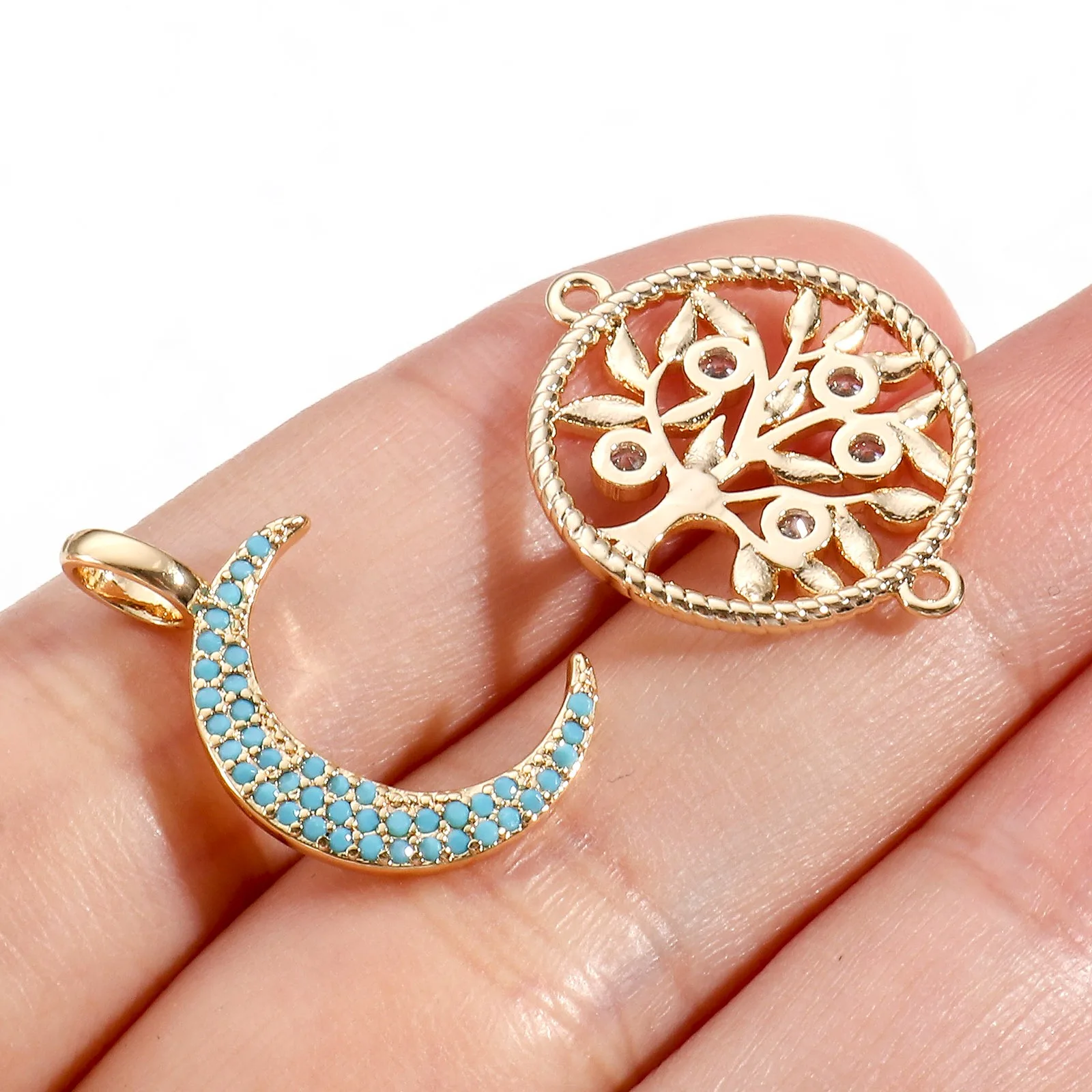 2 stücke Kupfer Charms Gold Farbe geometrische Schmetterling Libelle Baum Strass Anhänger DIY Halskette Ohrringe Schmuck Geschenk Befunde – Detail 3