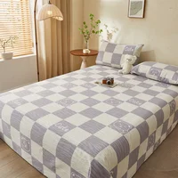Checkerboard Bear Bed Sheet Set 3Pcs Cotton High Quality Bedsheet Sets Comfortable Breathable Queen Bedding with Pillowcases 2