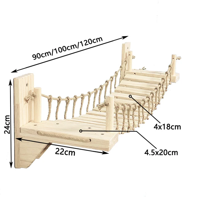 Wall Mounted Cat Climbing Bridge Cat Hammock Sisal Ladder for Kitten Playing and Rest Wood Cat Bridge for Sleeping Playing Climb 5