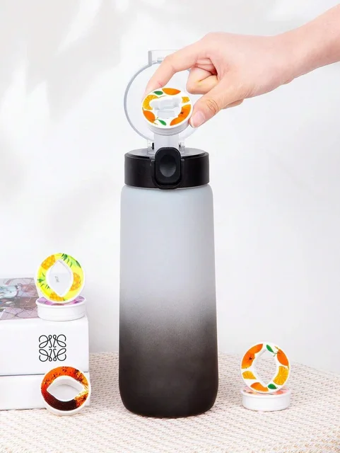 1pc 650ml Flavored Water Bottle with Random 1 Flavour Pods Air Water Bottle Frosted Black Air Sport Fitness Camping Cup 3
