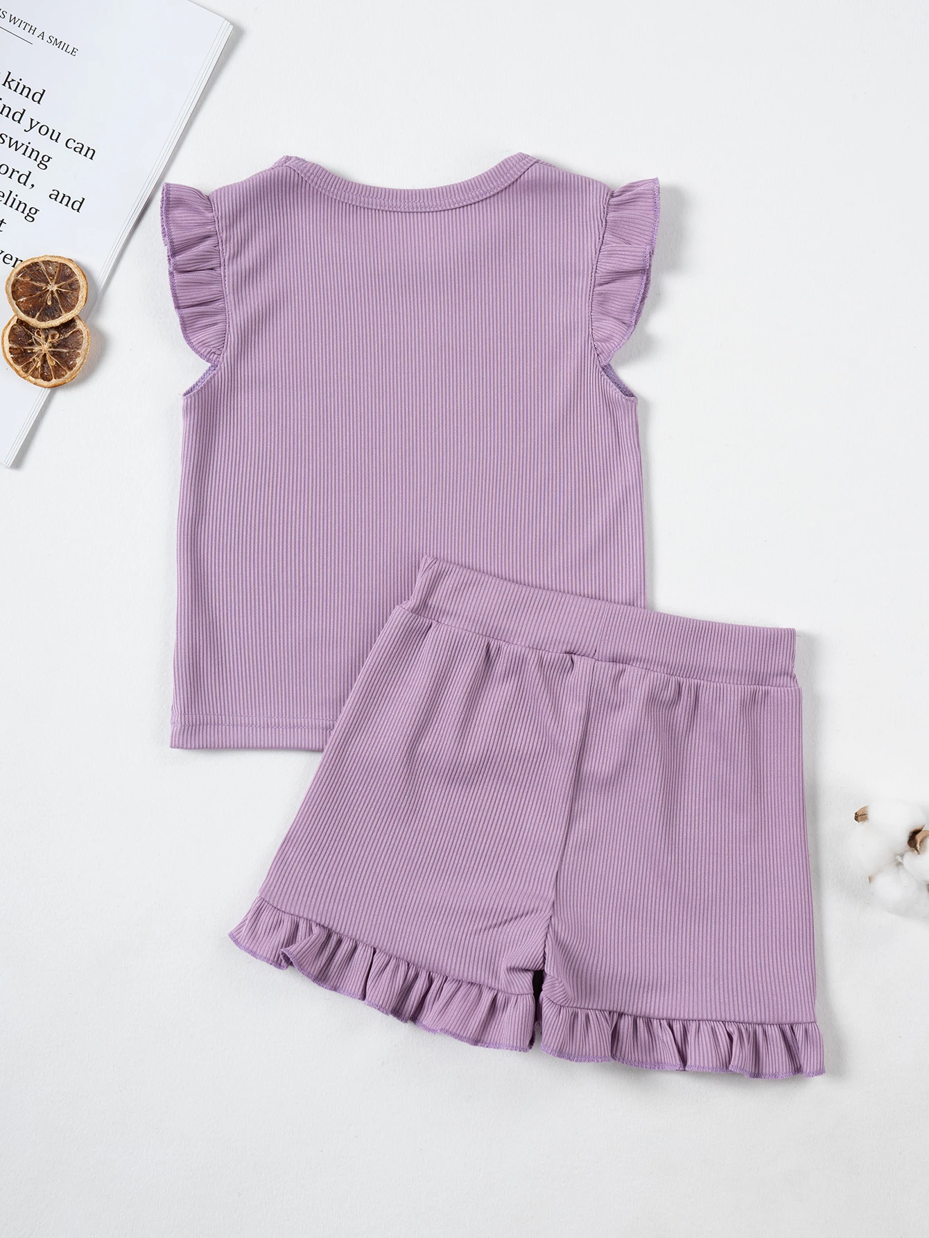 Sommer Einfarbig Kleinkind Ärmelloses Set Mädchen Dash Sleeve Top + Shorts Elastische Taille Kleidung Set 2 stücke Rüschen Kinder kleidung – Detail 27