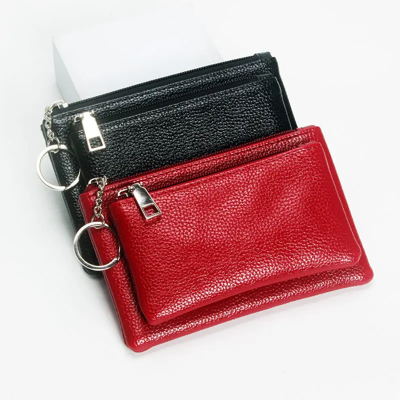 

Leather Coin Purse Key Bags Small Bags Wallet Mini Purse Card Holder Double Zipper Card Bags Clutch Earphone Bag Small Coin Bags