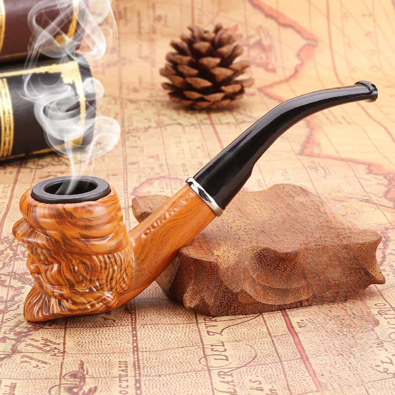 

Resin Smoking Tobacco Pipe Creative Lion Head Carving Wooden Pipe Smoking Removable Cleaning Filter Gift for Smoke Accessories