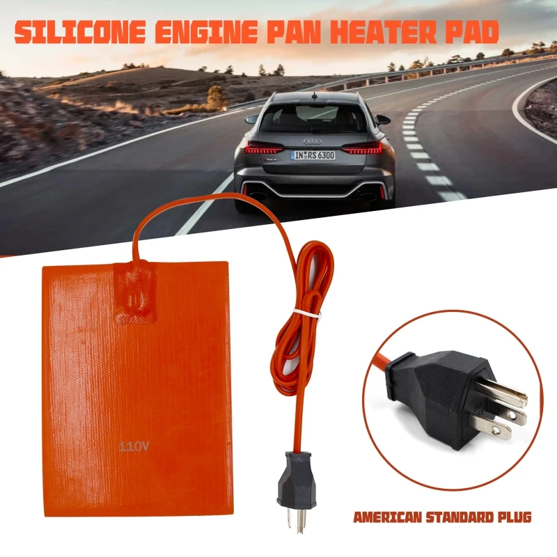 300W 15x20cm Car Engine Pan Sump Tank Silicone Heater Pad Waterproof Engine Oil Tank Heating Pad Long Power Cord Durable