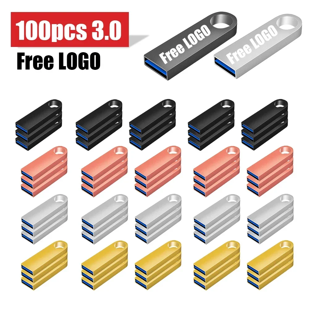 

100Pcs/Lot Free Logo USB 3.0 Flash Pen Drive 128GB 16GB 32GB Waterproof Pendrive 64gb Memory Stick U-disk Cle Usb