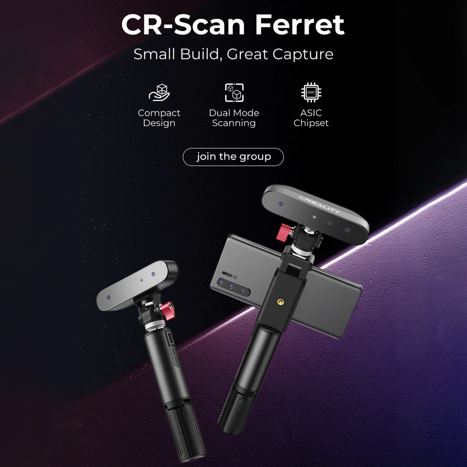 Creality CR-Scan Ferret 3D 스캐너 휴대용 및 핸드 헬드 30fps 스캔 속도 듀얼 모드 스캔, Win10/11/ Mac OS/안드로이드 호환