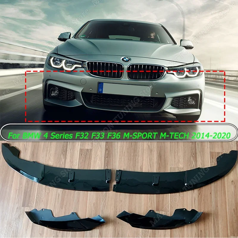 

For BMW 4 Series F32 F33 F36 M-SPORT M-TECH 2014-2020 Car Front Bumper Lip Body Kit Spoiler Canard Splitter Diffuser Gloss Black