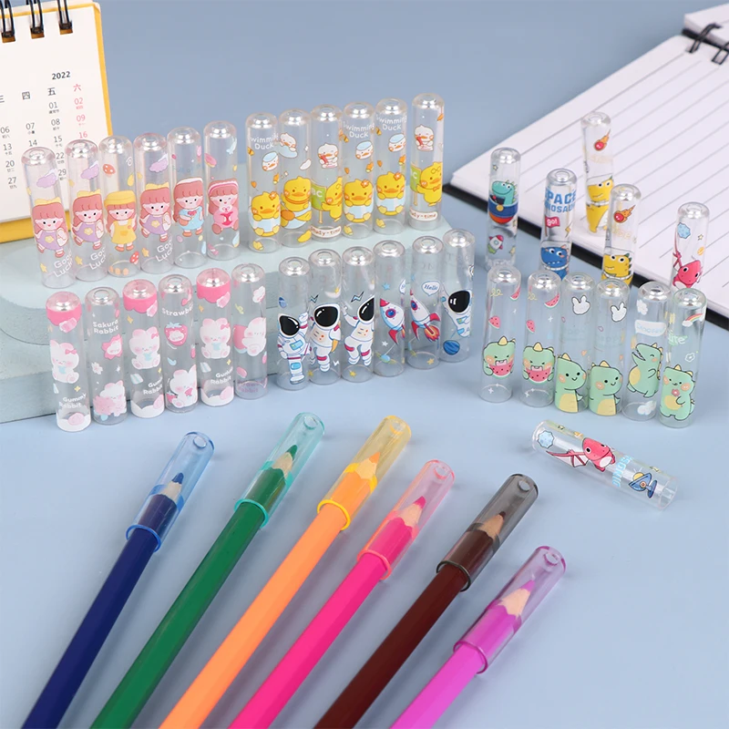 

6 Pcs Colorful Pencil Cover Child Learning Stationery Pencil Cap Hat School Student Plastic Pencil Protective Writing Tool