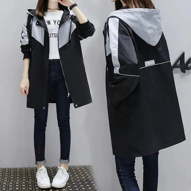 

2022 New Fashion Windbreaker Women's Jacket Coat Long Sleeve Hooded Jackets Female Outerwear