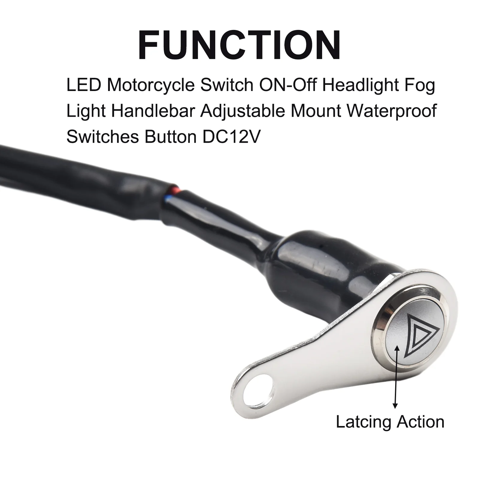 Motorrad-Schalter, Lenkerhalterung, Druckknopf, 12 V, Arbeitslicht, rote LED, EIN + AUS, Metallknopf, Doppelblitzschalter mit Lichtkreis – Detail 2