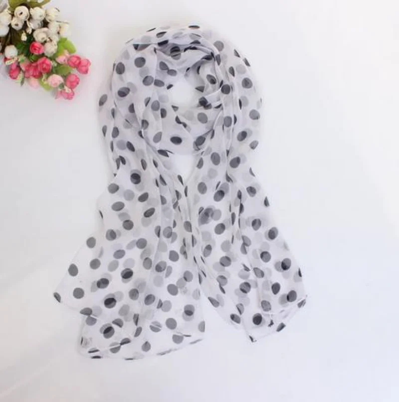 Spring and Autumn Georgette Polka Dot Scarves Bright Red Scarves Dot Scarves Women's Thin Chiffon Long Scarves Sunscreen Shawls 5