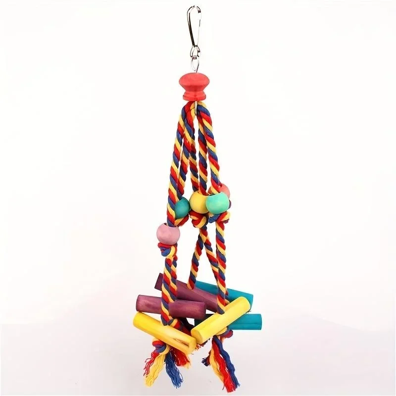 Bird Parrot Toys Colorful Cotton Rope Beads Wooden Blocks Bird Chewing Toy Parrot Cage Bite Toys