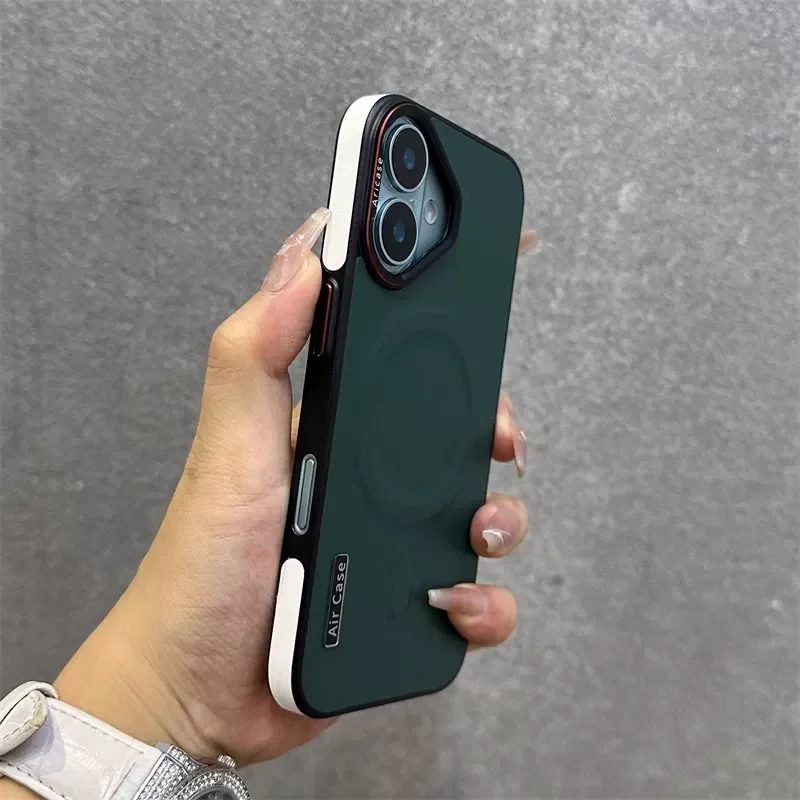 Luxury Matte Leather Magnetic Phone Case with Wireless Charging and Shockproof Bumper
