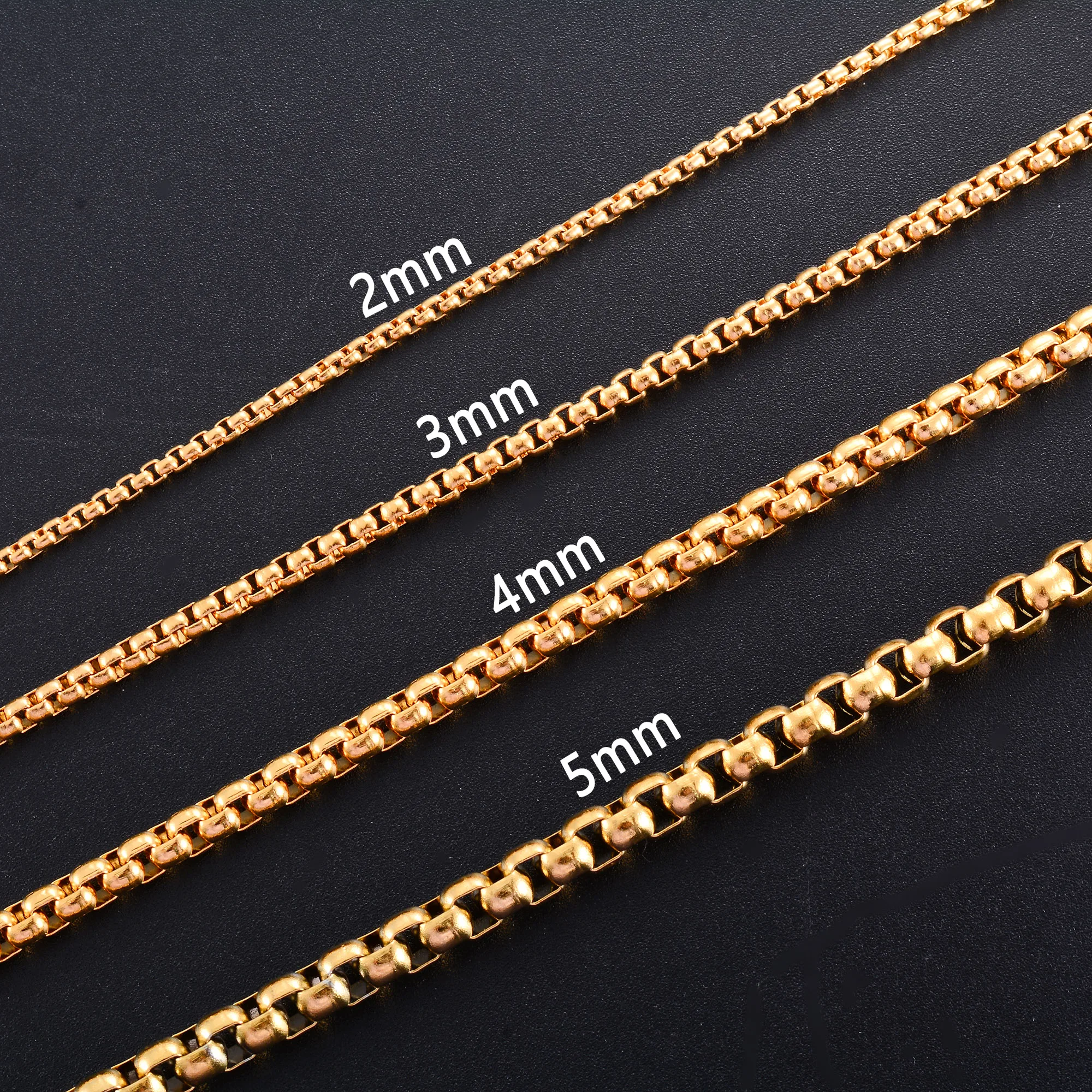 Metal Necklace 2/3/4/5mm Men's Box Chain Stainless Steel For Women Silver/Gold/Black/Rose Gold Color 14-40 inch