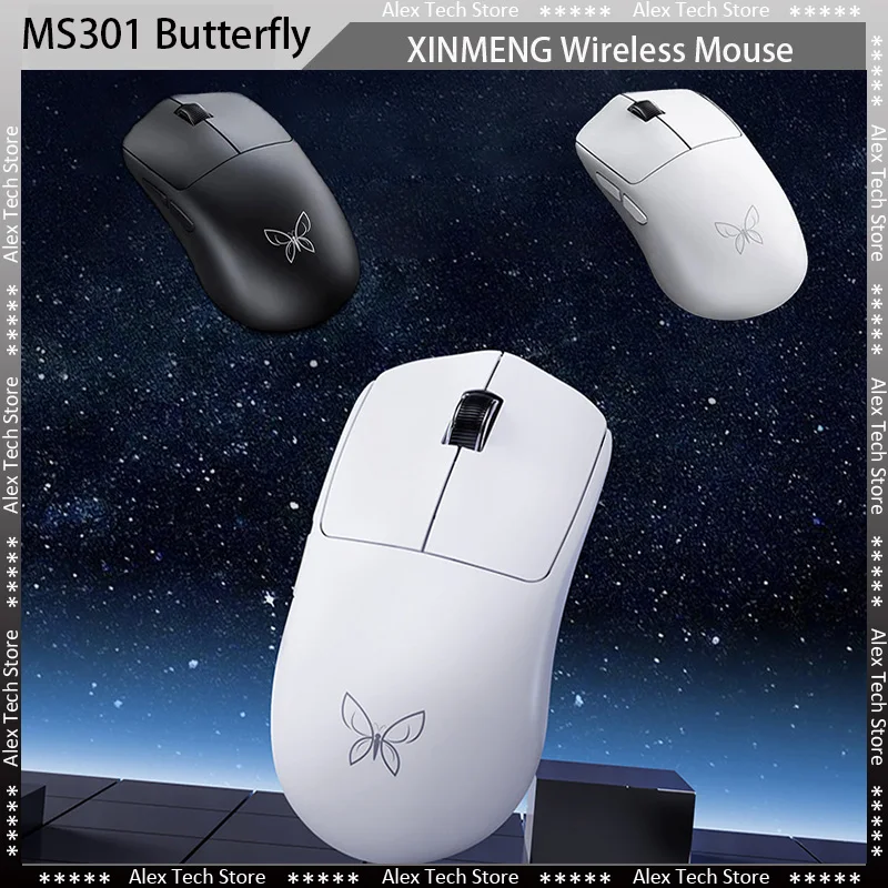 

XINMENG MS301 Butterfly Mouse Tri Mode Wireless Bluetooth Paw3395 Sensor 48g Lightweight Ergonomics 600mAh Pc Gamer Office Mouse